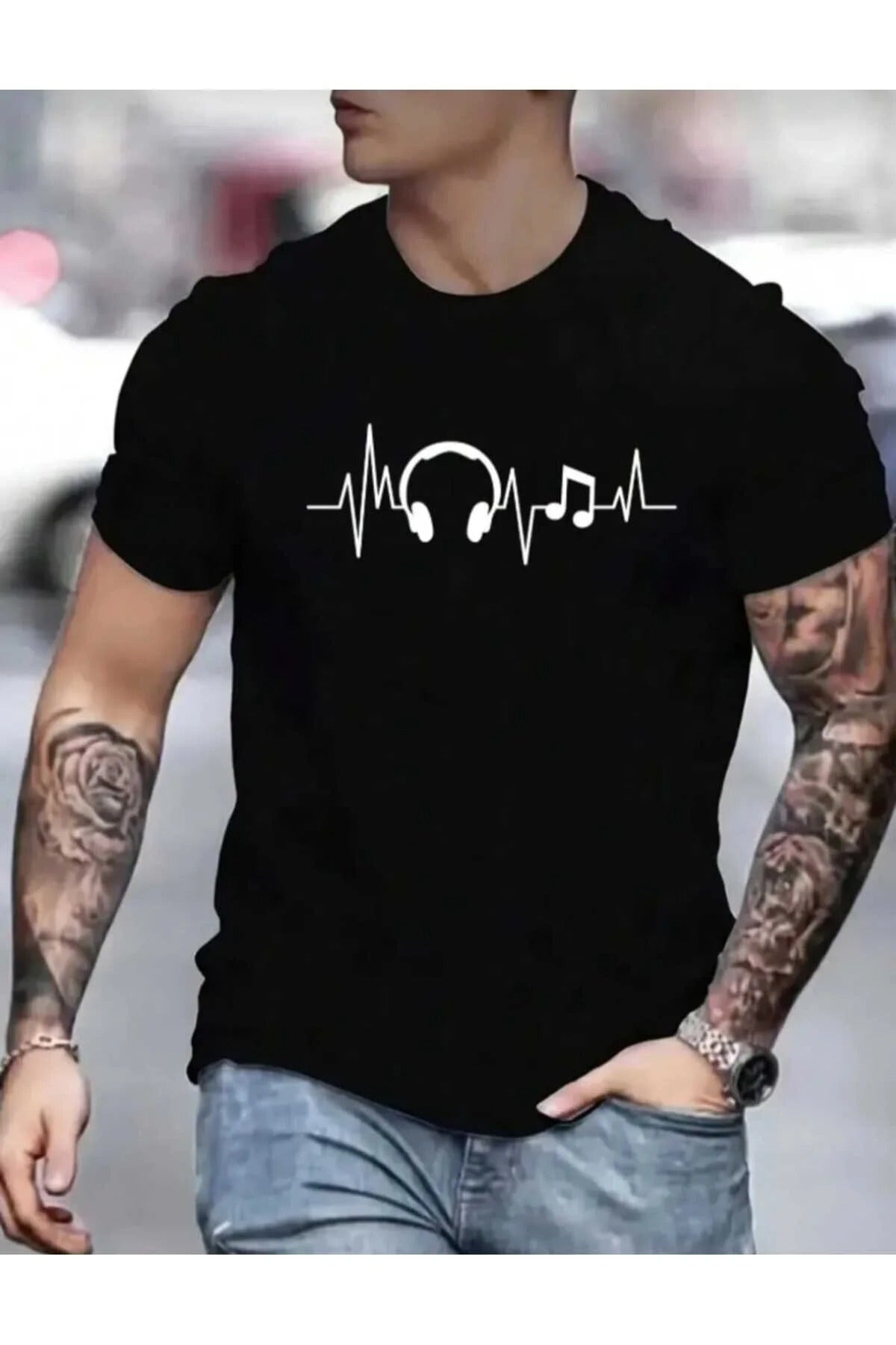 Ritim baskılı oversize bisiklet yaka unisex tshirt