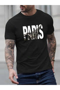 Oversize Unisex Paris Baskılı Kısa Kollu Siyah T-shirt