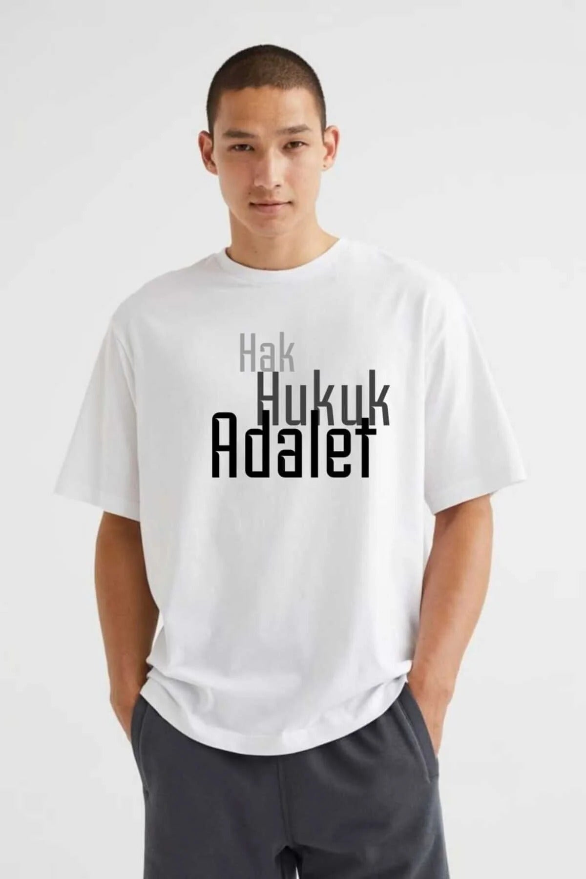 Unisex Hak Hukuk Adalet Baskılı Oversize T-shirt