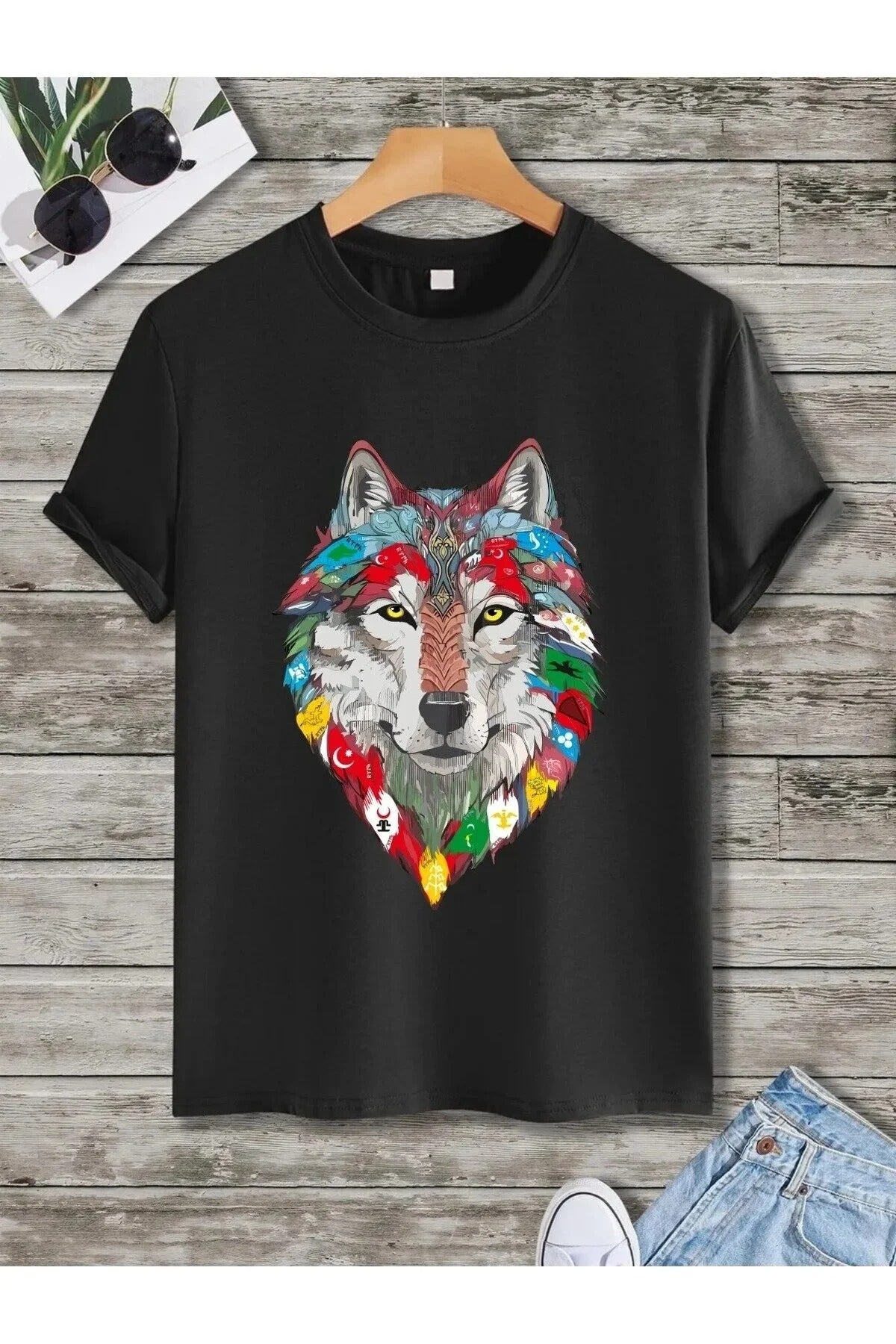 kurt türk baskılı tişört baskı kurt baskı-bozkurt T-Shirt