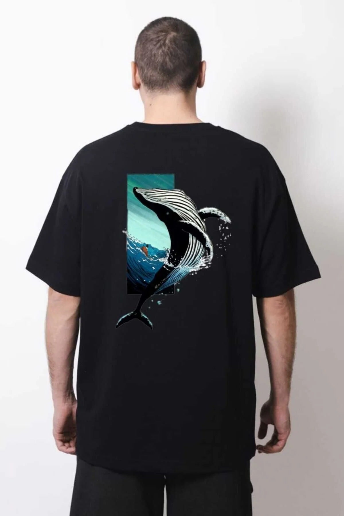 Unisex Balina Sırt Baskılı Oversize T-shirt