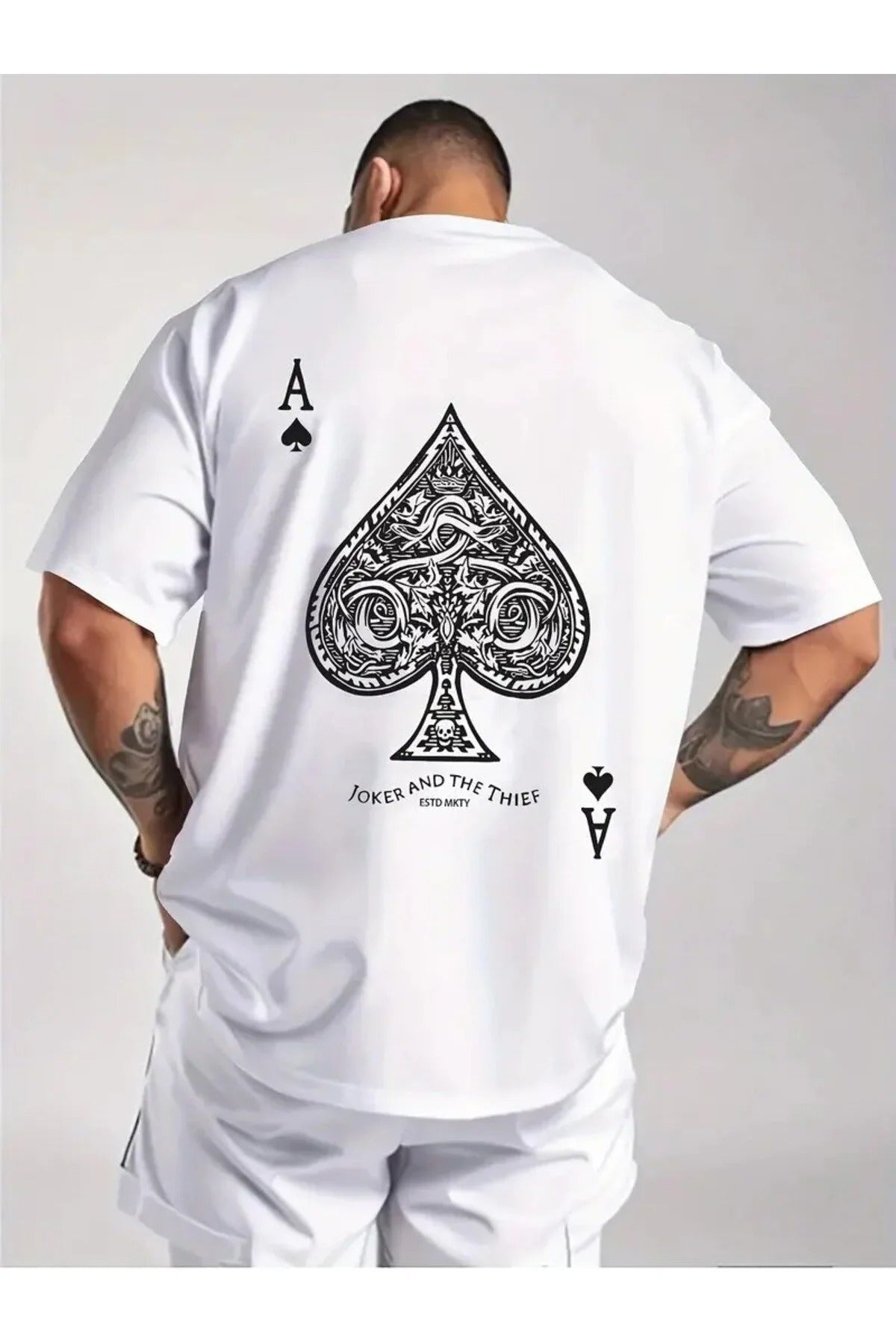 KADIN VE ERKEKLER İÇİN POKER AS BASKILI OVERSİZE T-SHİRT