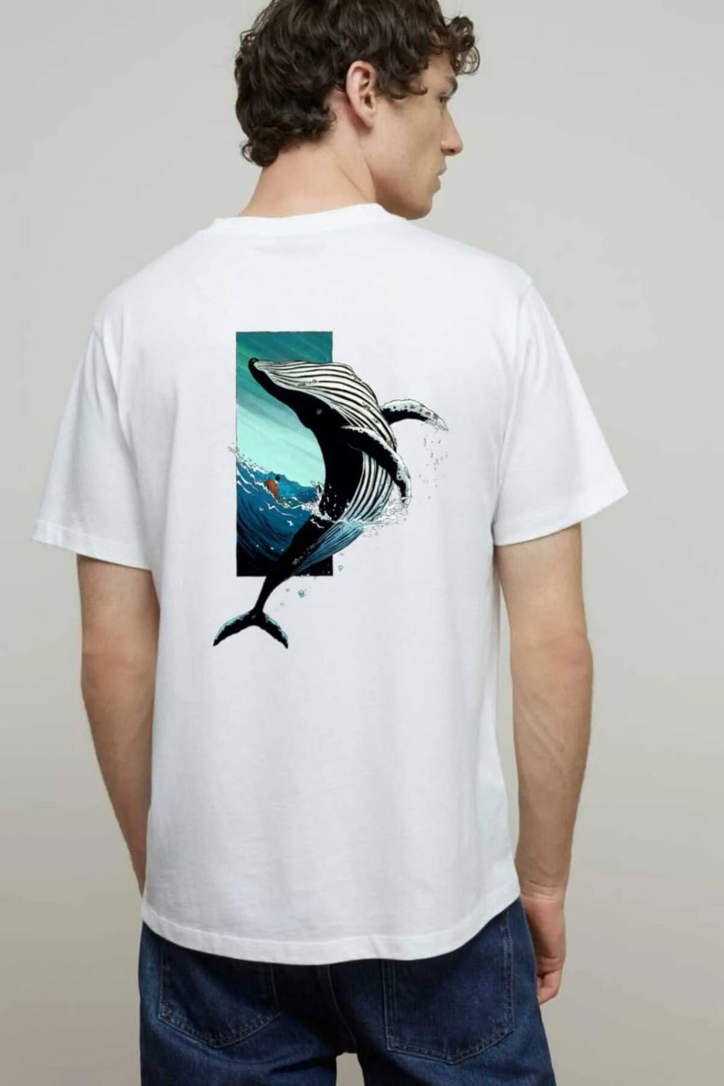 Unisex Balina Sırt Baskılı Oversize T-shirt