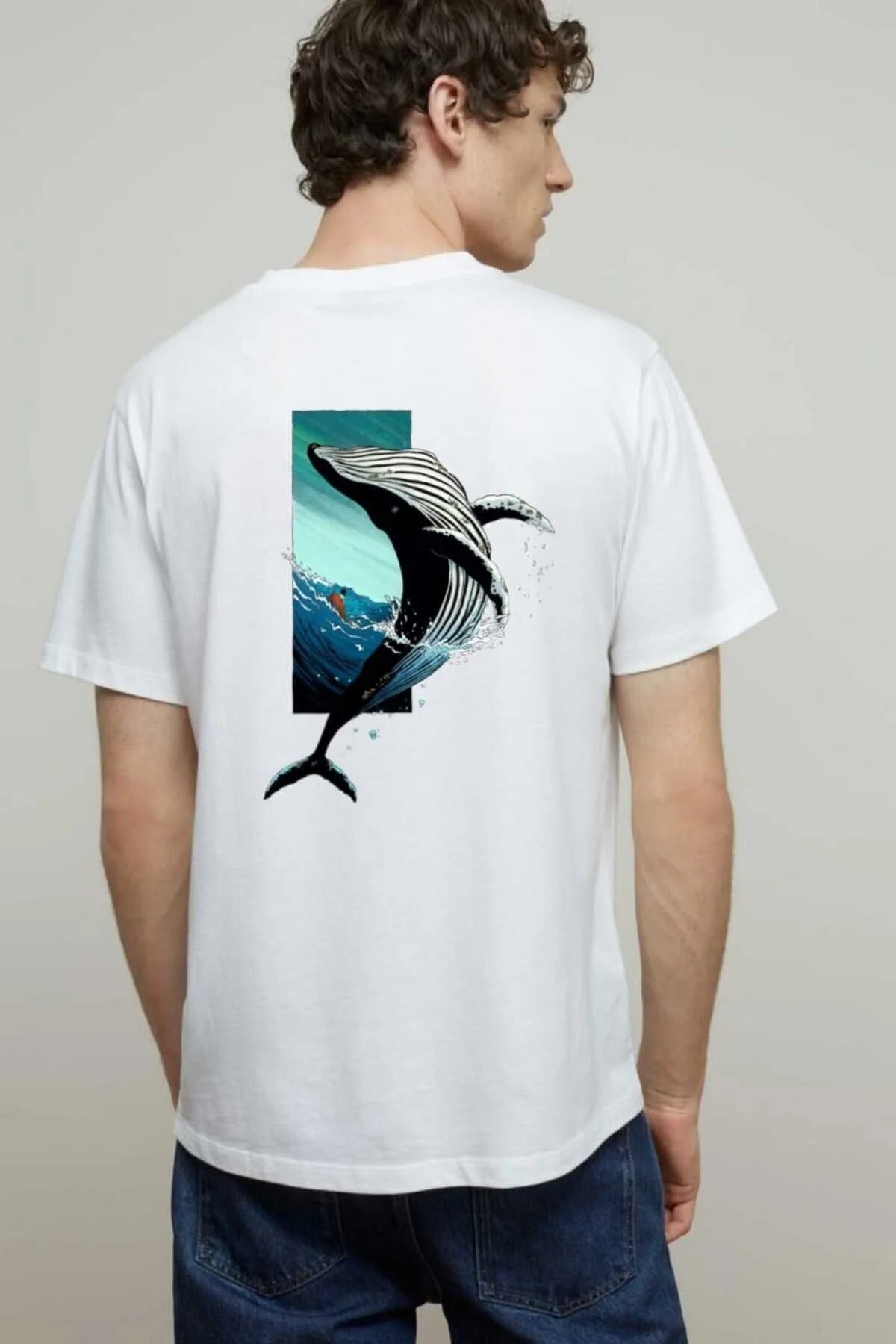 Unisex Balina Sırt Baskılı Oversize T-shirt