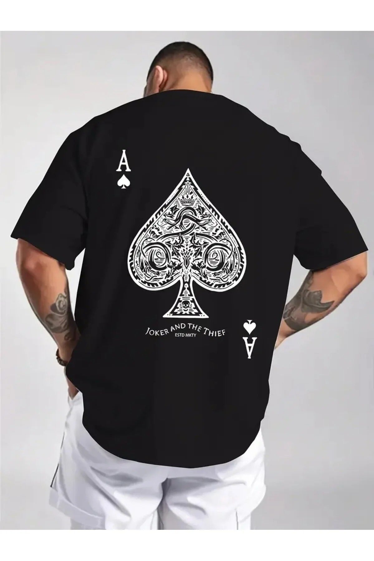 KADIN VE ERKEKLER İÇİN POKER AS BASKILI OVERSİZE T-SHİRT