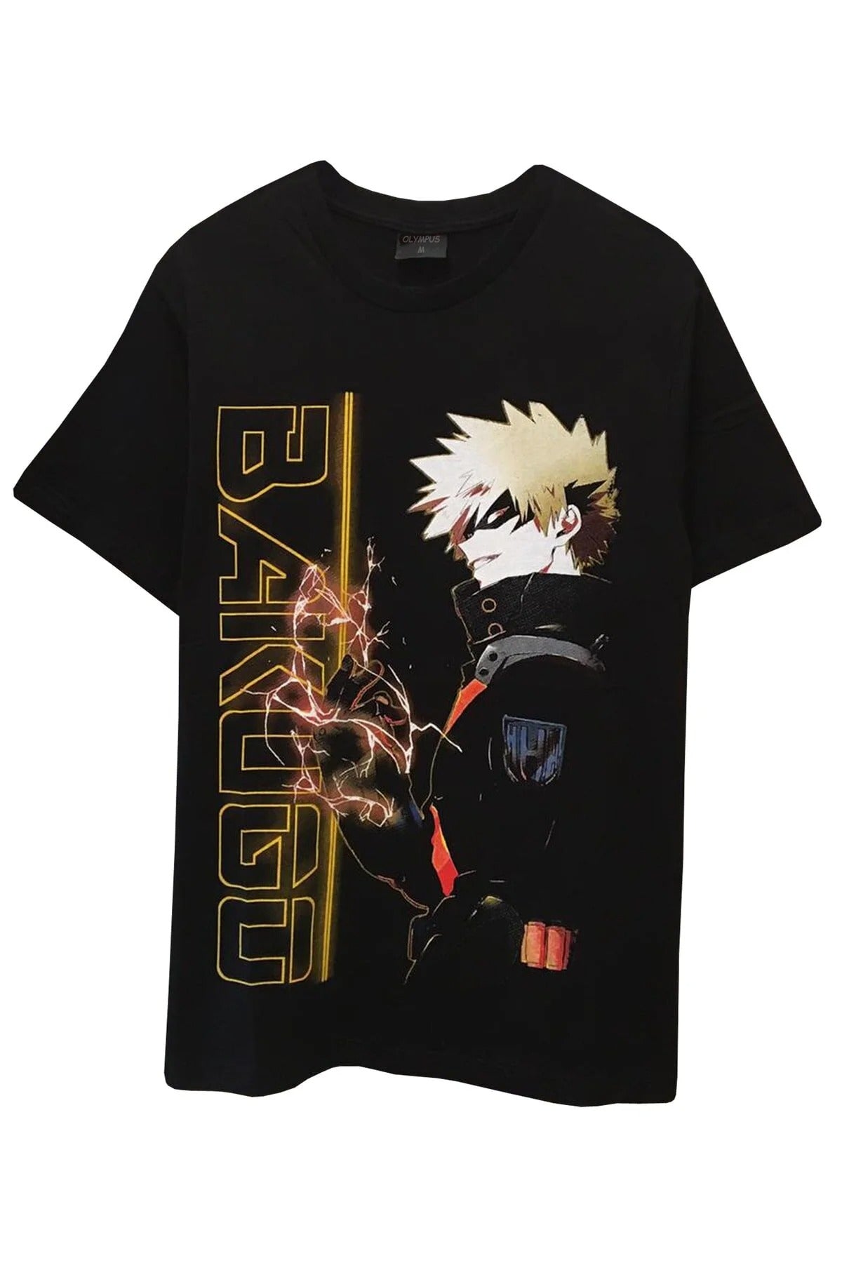 Unisex Anime My Hero Academia Katsuki Bakugo Baskılı Siyah Tişört