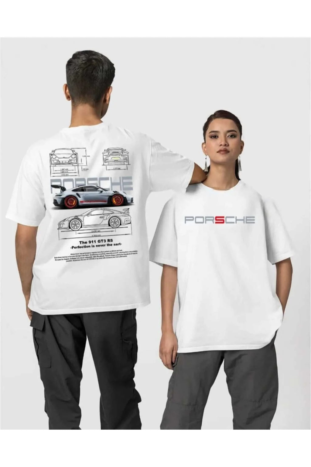 Porsche Ön ve Sırt Baskılı Yüksek Kaliteli Oversize Unisex Tshirt