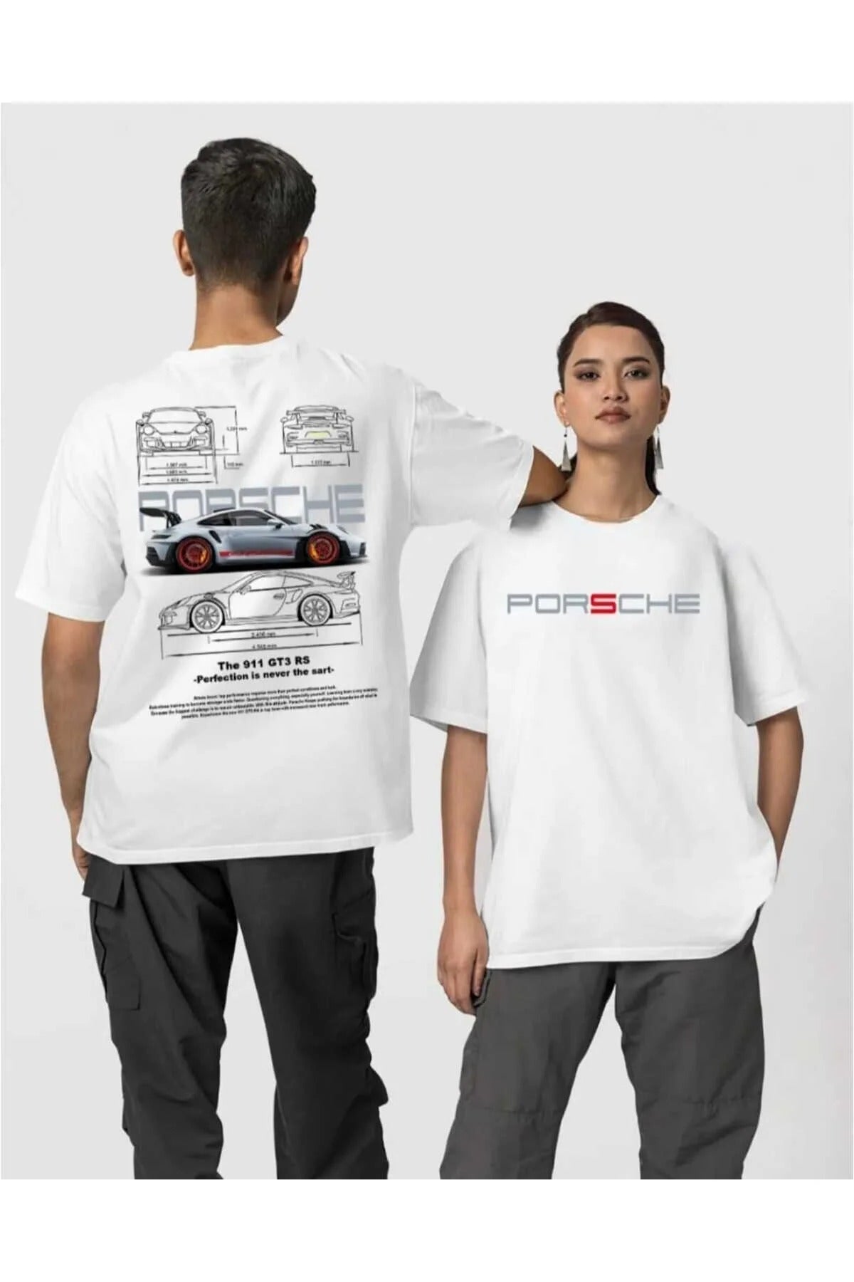 Porsche Ön ve Sırt Baskılı Yüksek Kaliteli Oversize Unisex Tshirt