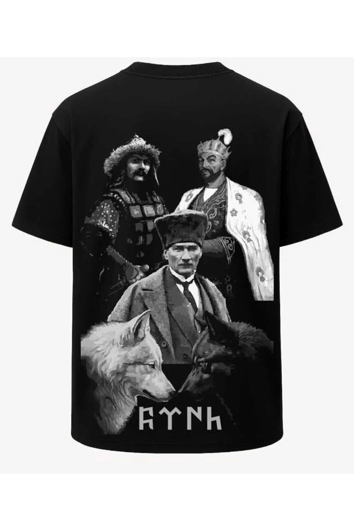 Büyük Türk Liderleri Sırt Baskılı Oversize Kalıp Pamuklu Unisex Model T-Shirt