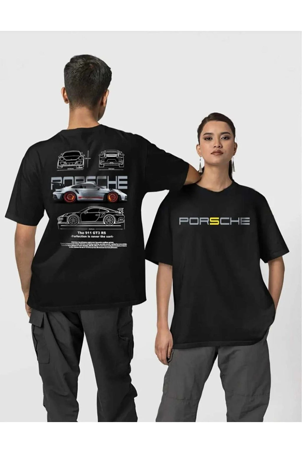 Porsche Ön ve Sırt Baskılı Yüksek Kaliteli Oversize Unisex Tshirt