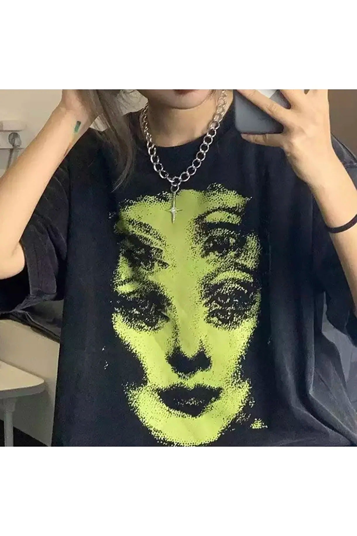 Harajuku Grunge Green Face Unisex T-shirt