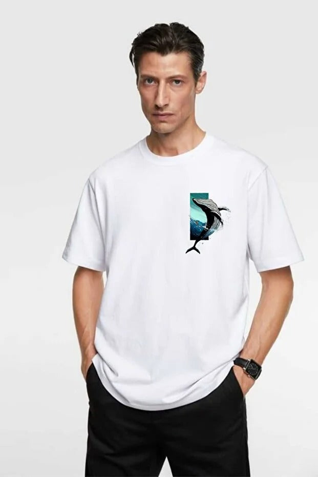 Unisex Balina Sırt Baskılı Oversize T-shirt