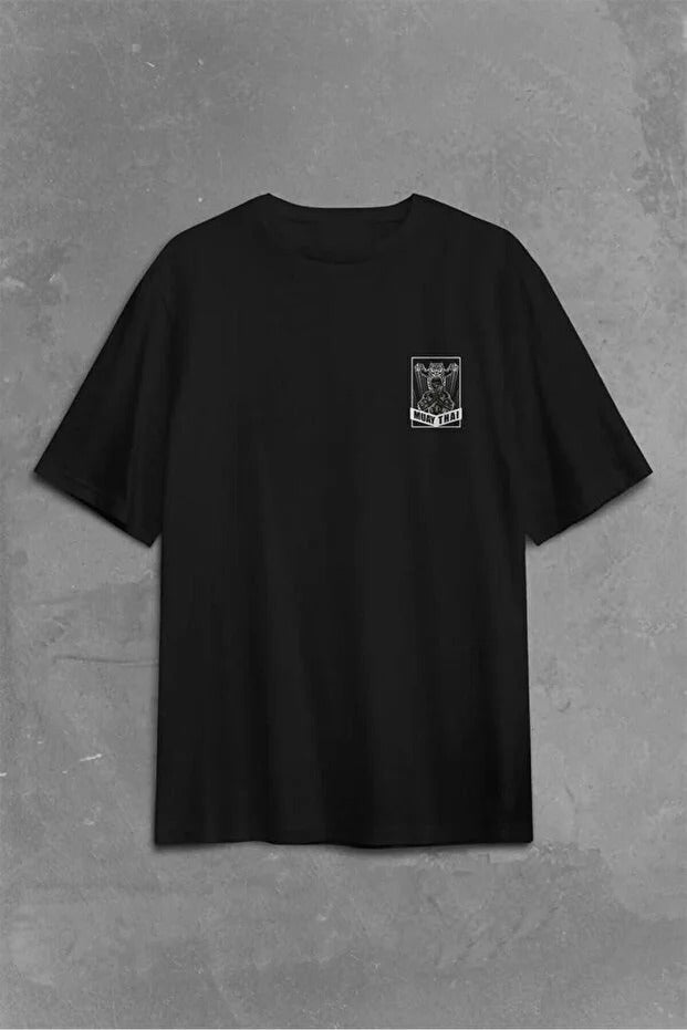 Unisex Muay Thai Baskılı Oversize %100 Pamuk T-shirt